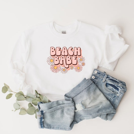 Retro Beach Babe Flowers Graphic Sweatshirt