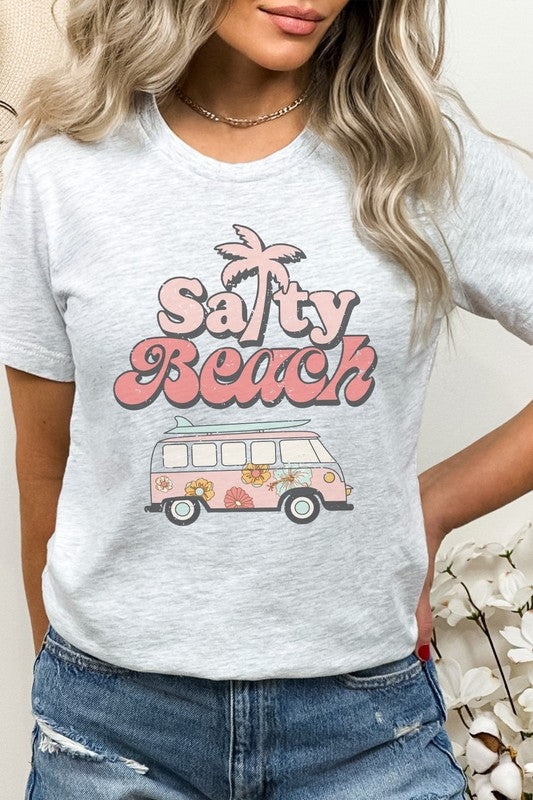 Salty Beach Van Palm Tree Sand Surf Graphic Tee