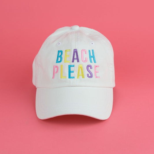 Embroidered Beach Please Colorful Canvas Hat