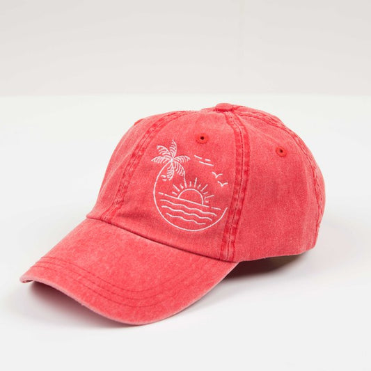 Embroidered Beach Sunset Canvas Hat