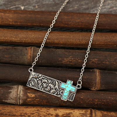 Artificial Turquoise Cross Bar Necklace